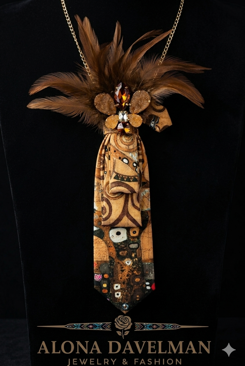 Elegant Handcrafted Necktie Brooch Necklace