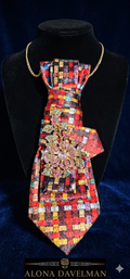 SOLD  Artisan Crafted Woven Statement Tie with Crystal Brooch
