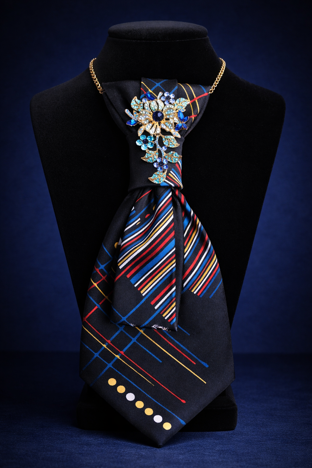 SOLD Elegant Handcrafted Necktie Brooch Necklace