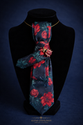 Midnight Bloom Tie Necklace with Ladybug Brooch